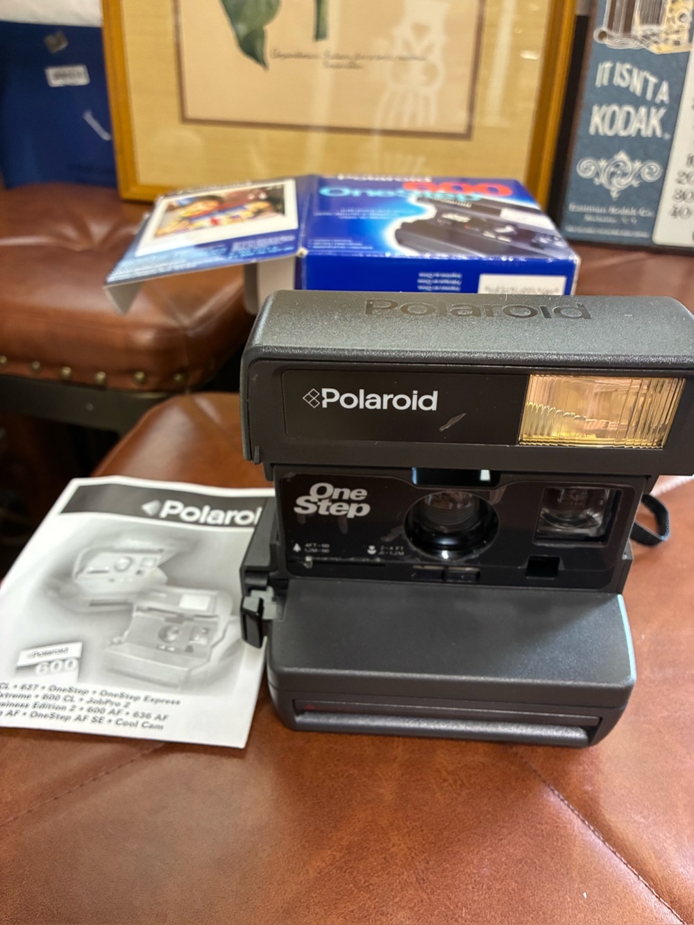 Vintage Polaroid OneStep 600 Boxed Camera Graphic in Blue and Red